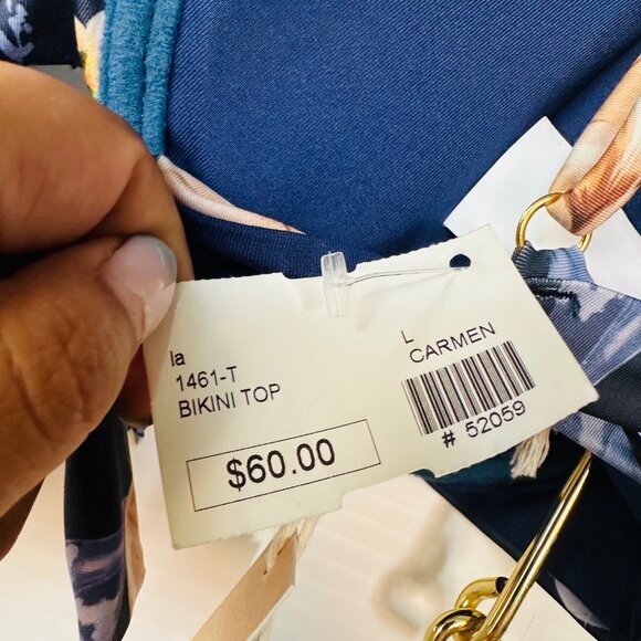 ⭐Encantadore Floral Bikini 2 PC Set Womens Sz L Navy Blue Full Coverage Carmen⭐ - Picture 8 of 11